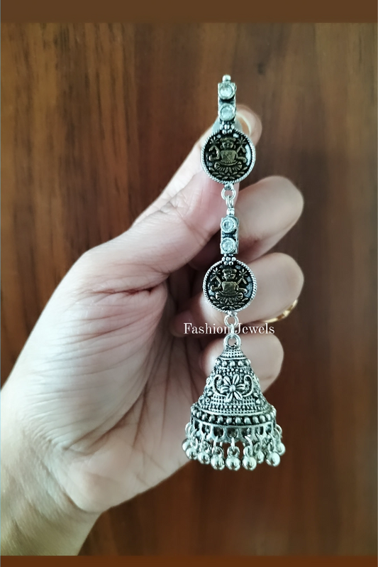 White Zircon Devi dualtone intricate Jhumka - Fashion Jewels