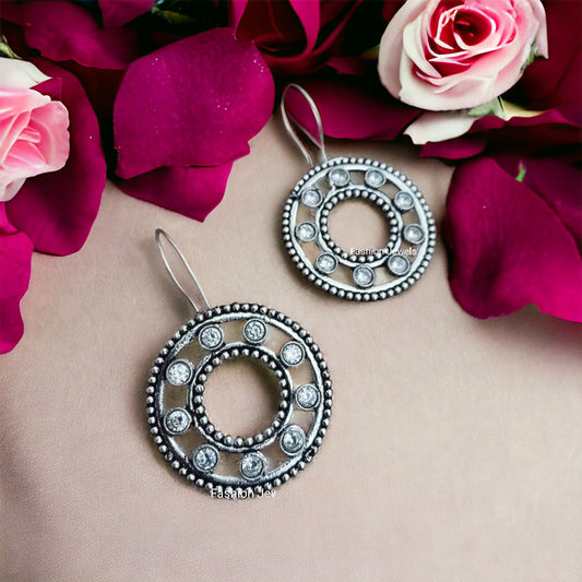 Zircon stone circular Silver hooks - Fashion Jewels