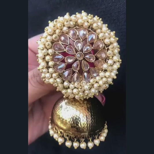 Suhana Golden Festive Pearl Cluster Jhumka